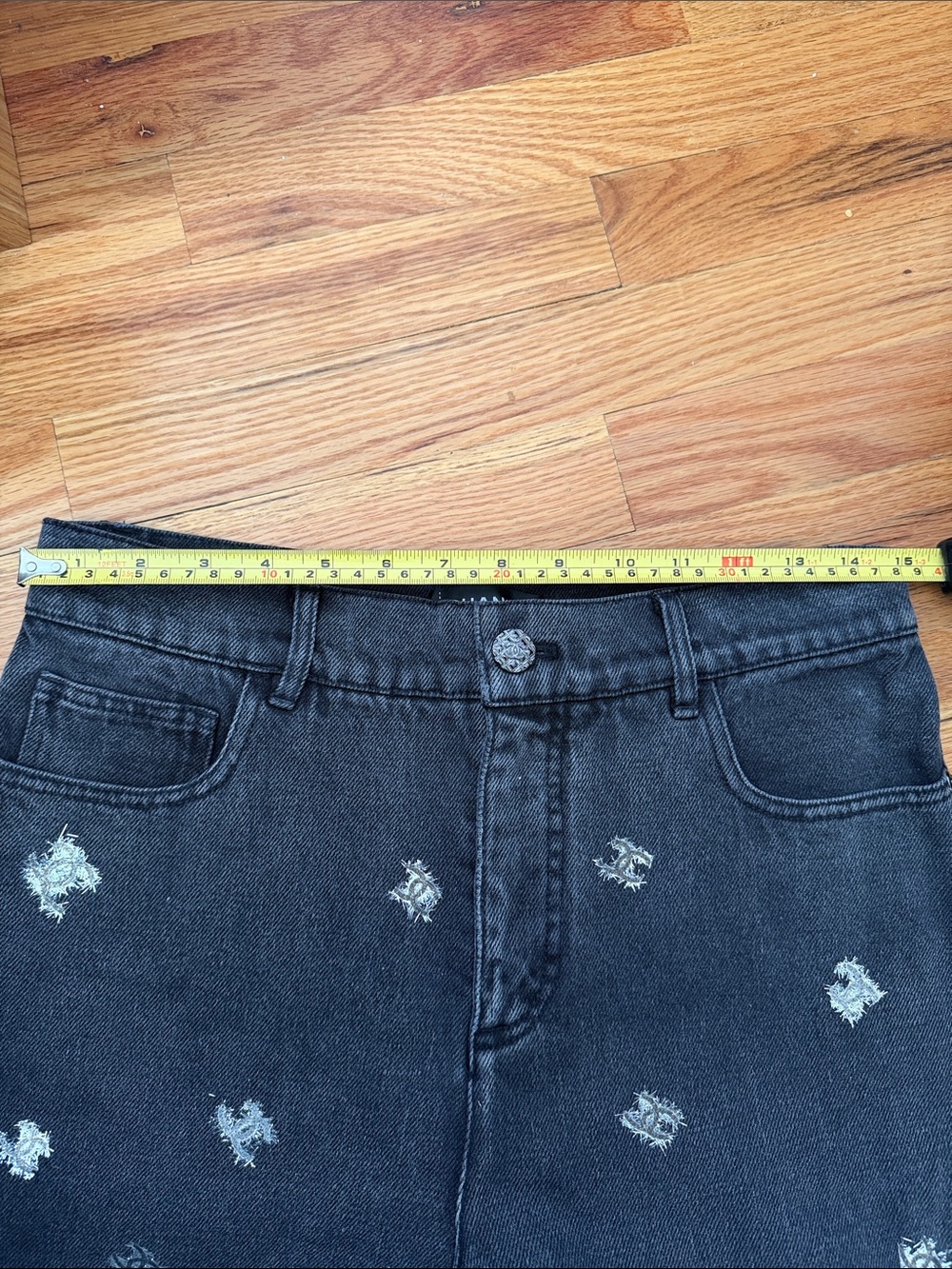 Chanel Grey Denim Jeans with Foil Silver Logo Details - Picture 7 of 7